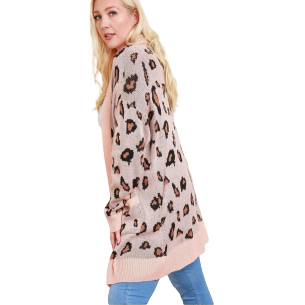 L Love animal print long body knit cardigan size M